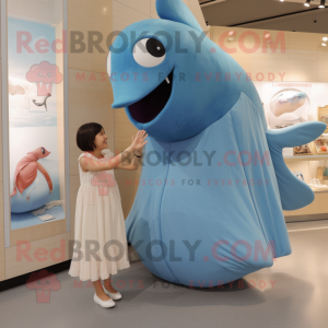 Tan Blue Whale mascot costume character dressed with a A-Line Dress and Cummerbunds