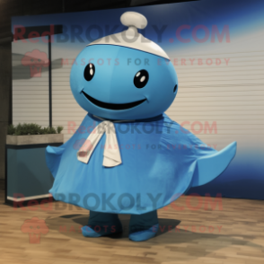 Tan Blue Whale mascot costume character dressed with a A-Line Dress and Cummerbunds