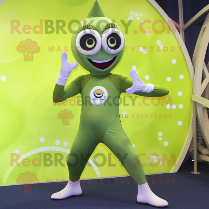 Olive Acrobat mascot costume character dressed with a Leggings and Rings Olive Acrobat mascot costume character dressed with a Leggings and Rings