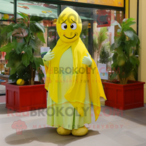 Lemon Yellow Cherry mascot costume character dressed with a Wrap Skirt and Scarf clips