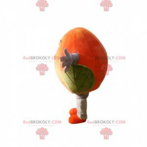 Orange peach mascot with pretty green leaves - Redbrokoly.com