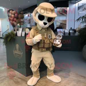 Cream Marine Recon mascot costume character dressed with a Romper and Coin purses