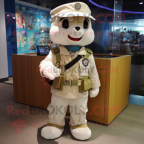 Cream Marine Recon mascot costume character dressed with a Romper and Coin purses