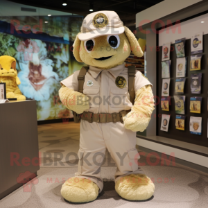 Cream Marine Recon mascot costume character dressed with a Romper and Coin purses