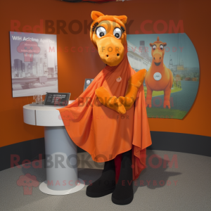 Orange Mare mascot costume character dressed with a Playsuit and Shawl pins