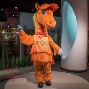 Orange Mare mascot costume character dressed with a Playsuit and Shawl pins