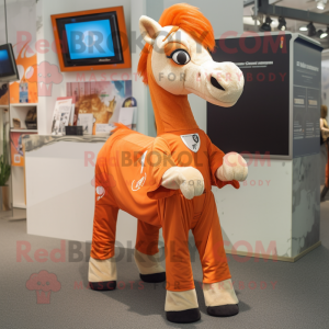 Orange Mare mascot costume character dressed with a Playsuit and Shawl pins