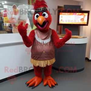 Rust Tandoori Chicken mascot costume character dressed with a Leggings and Rings