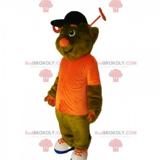 Mascotte d'extra-terrestre vert avec une chemise orange -