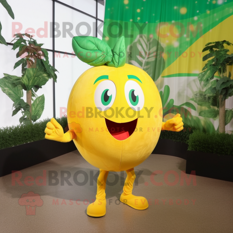 Lemon Yellow Tomato mascot costume character dressed with a Romper and Earrings Lemon Yellow Tomato mascot costume character dressed with a Romper and Earrings
