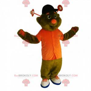 Mascotte d'extra-terrestre vert avec une chemise orange -