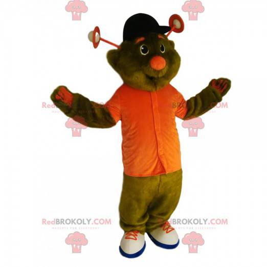 Mascotte d'extra-terrestre vert avec une chemise orange -