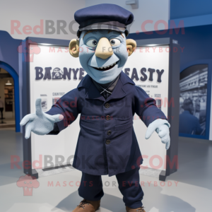 Navy Frankenstein mascot costume character dressed with a Oxford Shirt and Beanies