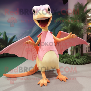 Peach Dimorphodon mascot costume character dressed with a Skirt and Foot pads