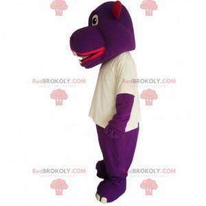 Mascote hipopótamo roxo com uma camiseta branca - Redbrokoly.com