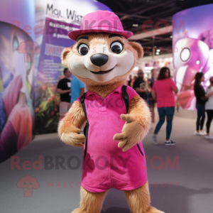 Pink Meerkat maskot kostume...