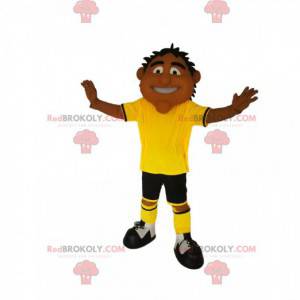 Mascotte d'homme avec une tenue de sport jaune et noire -