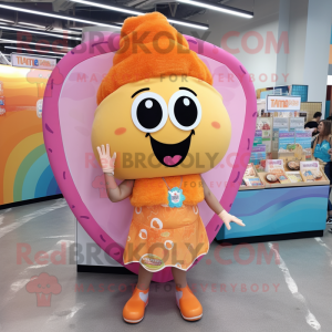 Peach Enchiladas mascot costume character dressed with a Swimwear and Necklaces