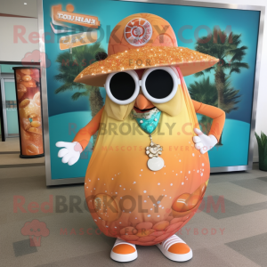 Peach Enchiladas mascot costume character dressed with a Swimwear and Necklaces