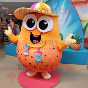 Peach Enchiladas mascot costume character dressed with a Swimwear and Necklaces