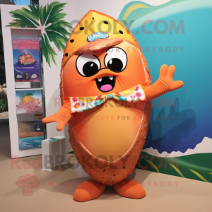 Peach Enchiladas mascot costume character dressed with a Swimwear and Necklaces