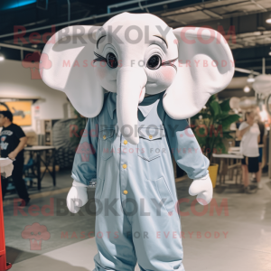 White Elephant mascot costume character dressed with a Overalls and Eyeglasses