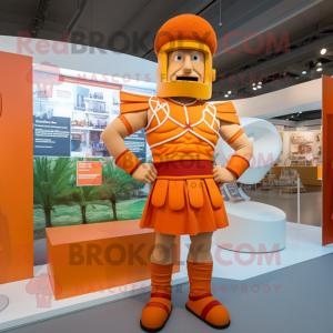 Orange Roman Soldier mascot costume character dressed with a Running Shorts and Bow ties