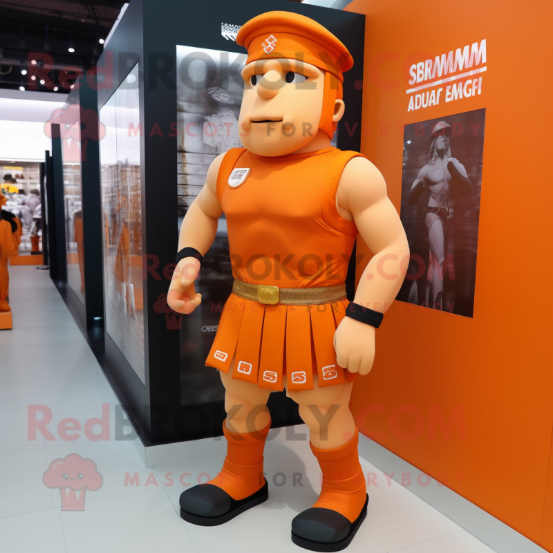Orange Roman Soldier mascot costume character dressed with a Running Shorts and Bow ties Orange Roman Soldier mascot costume character dressed with a Running Shorts and Bow ties