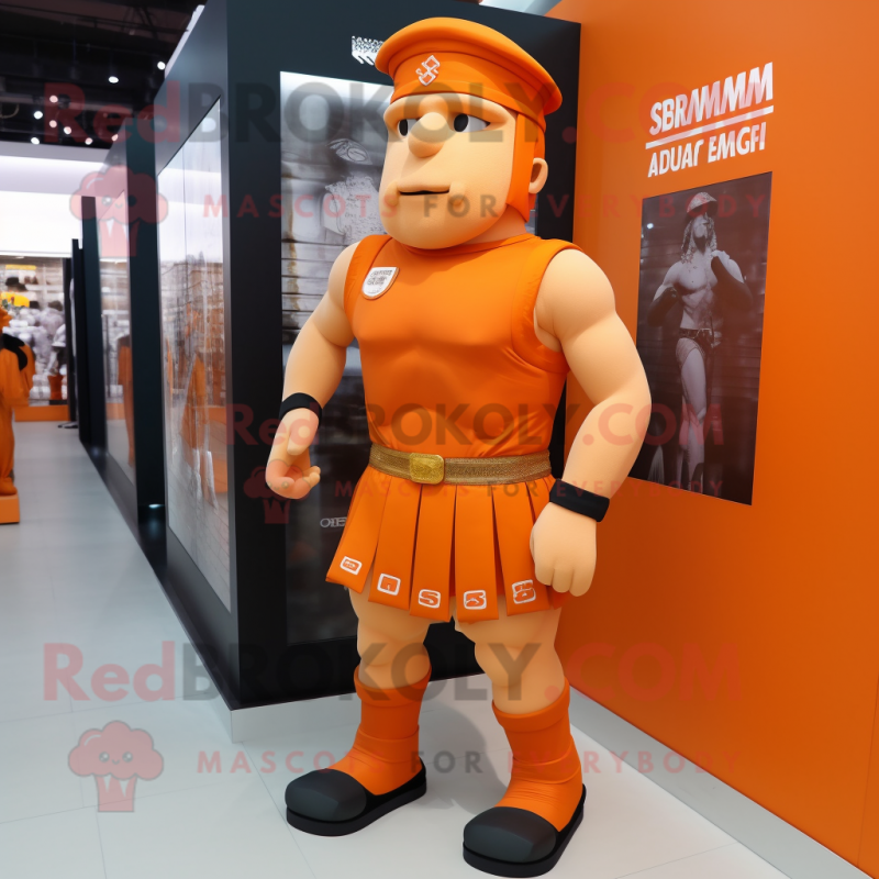 Orange Roman Soldier mascot costume character dressed with a Running Shorts and Bow ties