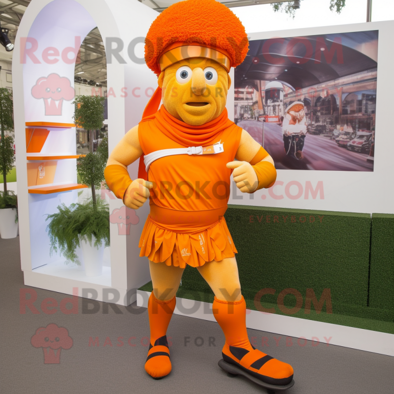 Orange Roman Soldier mascot costume character dressed with a Running Shorts and Bow ties Orange Roman Soldier mascot costume character dressed with a Running Shorts and Bow ties
