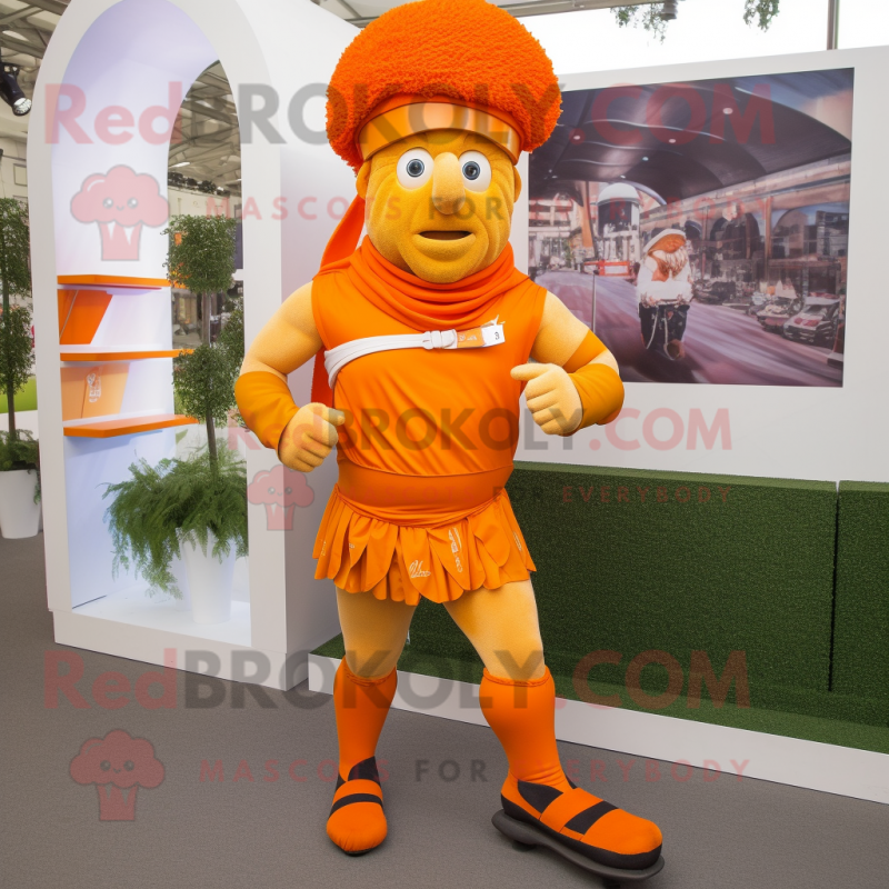 Orange Roman Soldier mascot costume character dressed with a Running Shorts and Bow ties