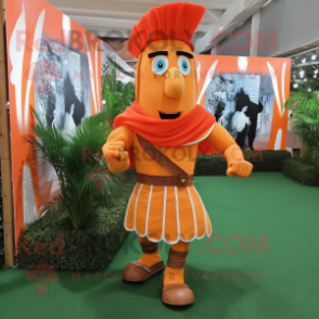 Orange Roman Soldier mascot costume character dressed with a Running Shorts and Bow ties