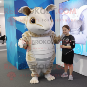 White Armadillo mascot costume character dressed with a Playsuit and Watches