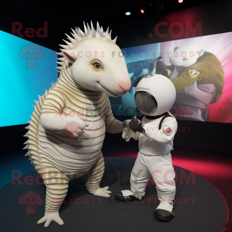 White Armadillo mascot costume character dressed with a Playsuit and Watches