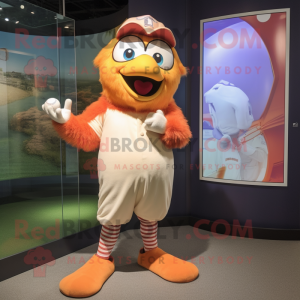 Peach Harpy mascot costume character dressed with a Baseball Tee and Mittens