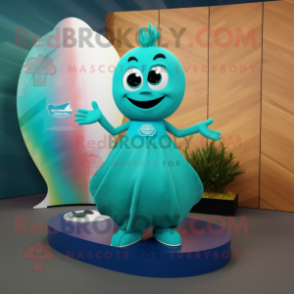 Teal Surfboard mascot costume character dressed with a Ball Gown and Cufflinks