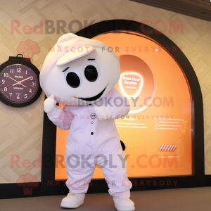 Cream Momentum mascot costume character dressed with a Jumpsuit and Watches