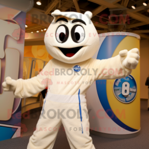 Cream Momentum mascot costume character dressed with a Jumpsuit and Watches