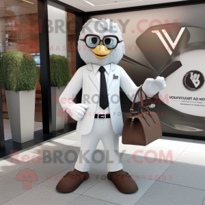 White Attorney mascot costume character dressed with a V-Neck Tee and Handbags