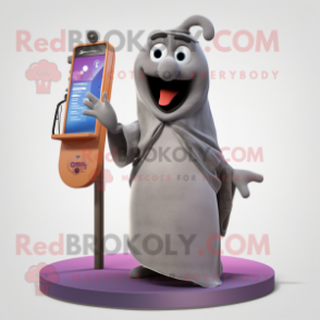 Gray Phone mascot costume character dressed with a V-Neck Tee and Shawls