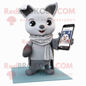 Gray Phone mascot costume character dressed with a V-Neck Tee and Shawls