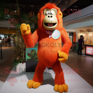 Orange Orangutan mascot costume character dressed with a Flare Jeans and Ties