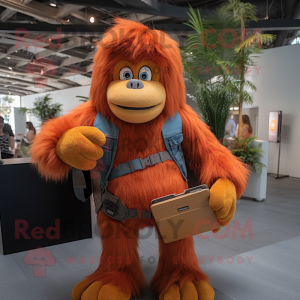 Orange Orangutan mascot costume character dressed with a Flare Jeans and Ties