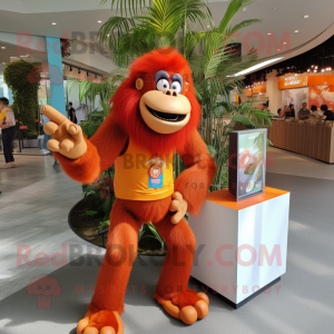 Orange Orangutan mascot costume character dressed with a Flare Jeans and Ties
