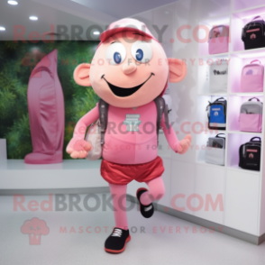Pink Pendant mascot costume character dressed with a Running Shorts and Backpacks