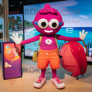Magenta Apricot mascot costume character dressed with a Board Shorts and Anklets