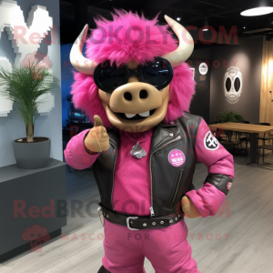 Rosa Bison maskot drakt...