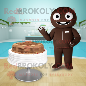 Brown Wedding Cake mascot costume character dressed with a One-Piece Swimsuit and Rings