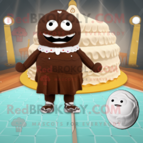 Brown Wedding Cake mascot costume character dressed with a One-Piece Swimsuit and Rings