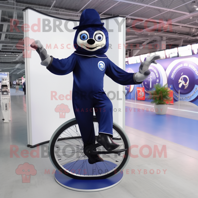 Navy Unicyclist mascot costume character dressed with a Jumpsuit and Shawl pins